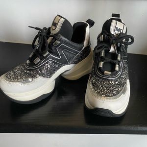 Michael Kors size 5 1/2 Mickey trainers blak and Silver jewel tones
